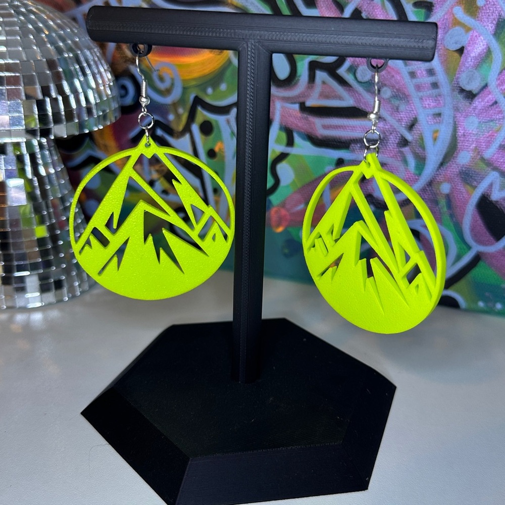 Neon Green Mountain Peak Geometric Earrings